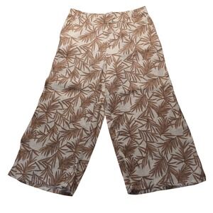 Nicole Miller Linen Palm Leaf Wide Leg Cropped Pants Coastal Boho Vacation XL